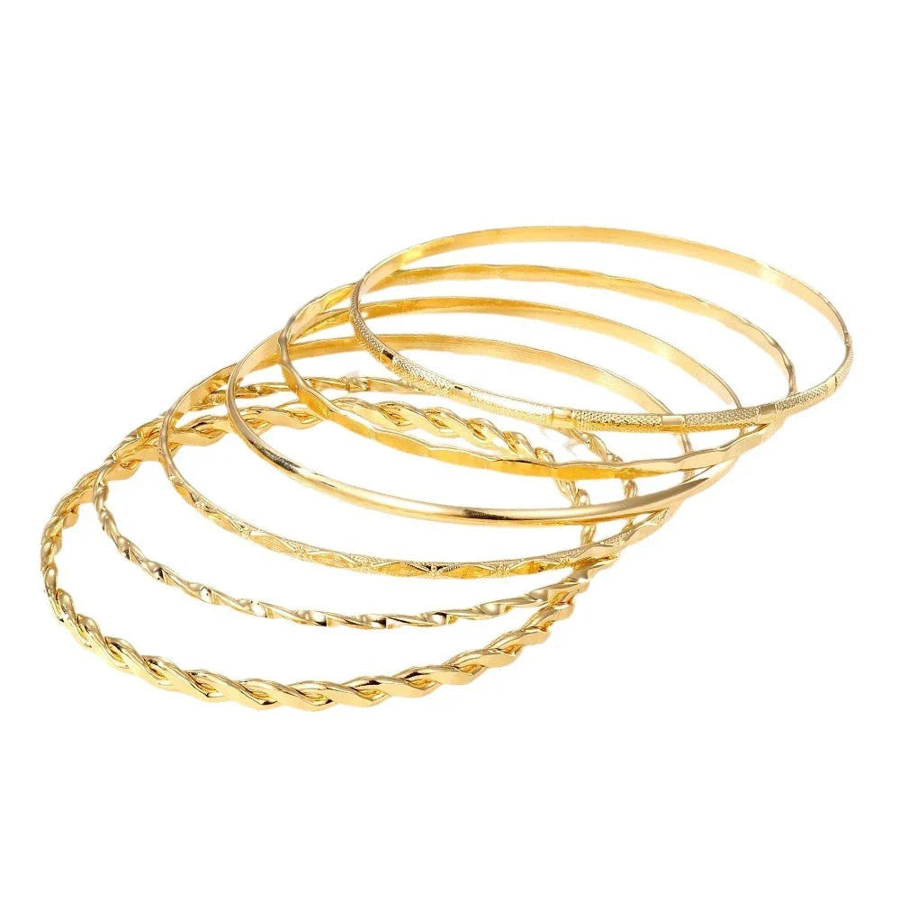 Bohemian Metal Chain Bracelet Set with Geometric Gold-tone Links for Women