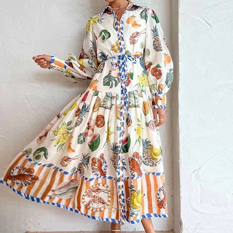 Women's A-line beach dress with long lantern sleeves in various colours