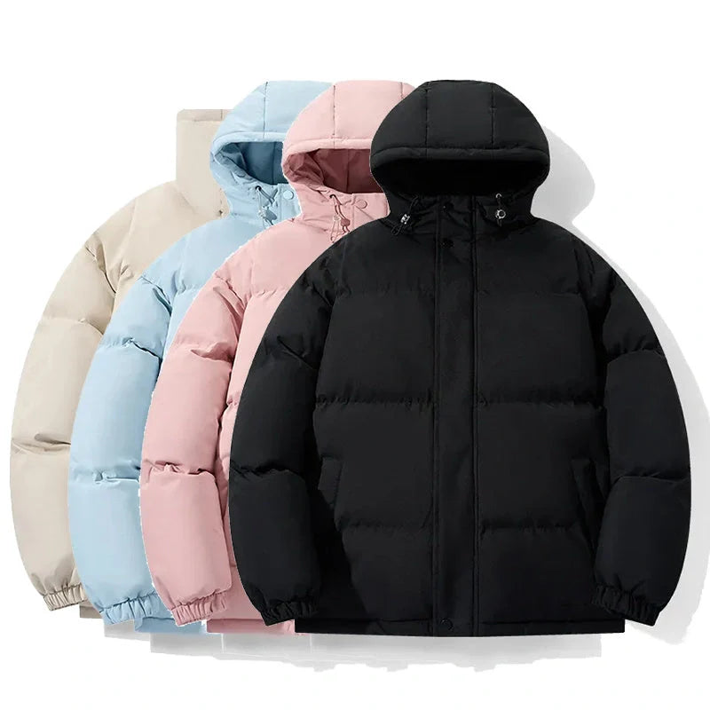 Cotton chenille hooded coat in pink, black, khaki, and sky blue for winter warmth