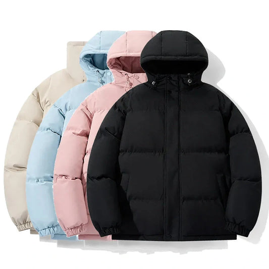 Cotton chenille hooded coat in pink, black, khaki, and sky blue for winter warmth
