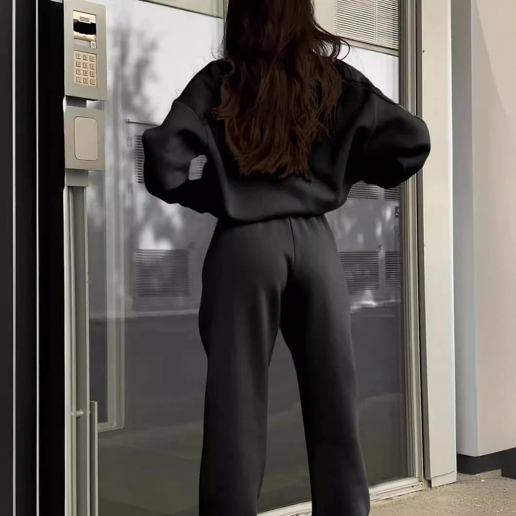 Women's long-sleeved sports sweatshirt suit with stand-up collar and elastic band trousers