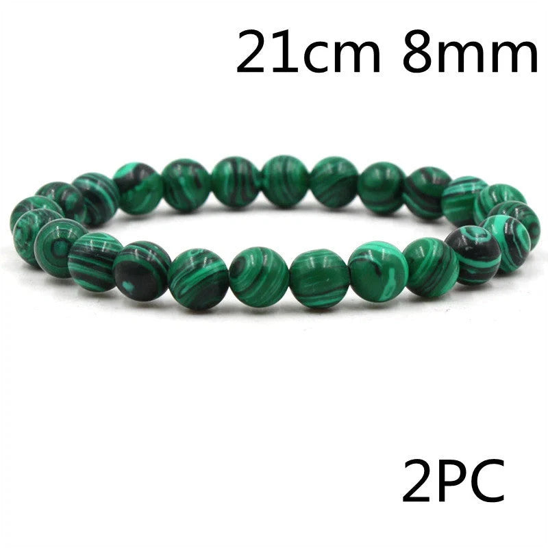 Classic black matte green malachite bracelets with elastic strand for unisex wear