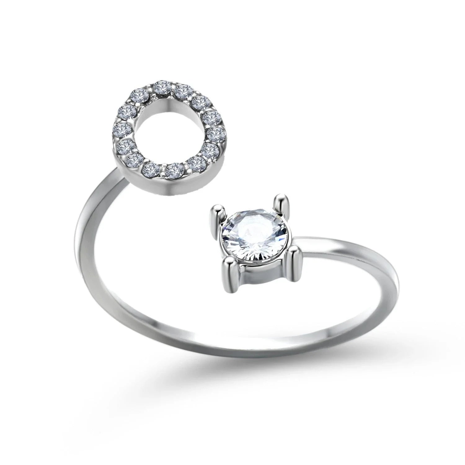Customizable adjustable ring with 26 letters for women, featuring zircon stones and copper alloy construction