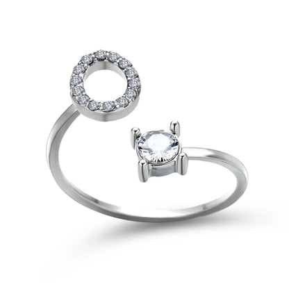 Customizable adjustable ring with 26 letters for women, featuring zircon stones and copper alloy construction