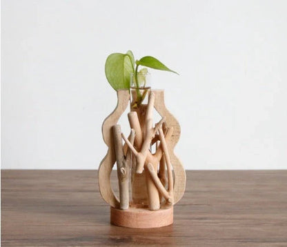 Elegant handcrafted wooden vase with intricate detailing, designed to elevate home decor
