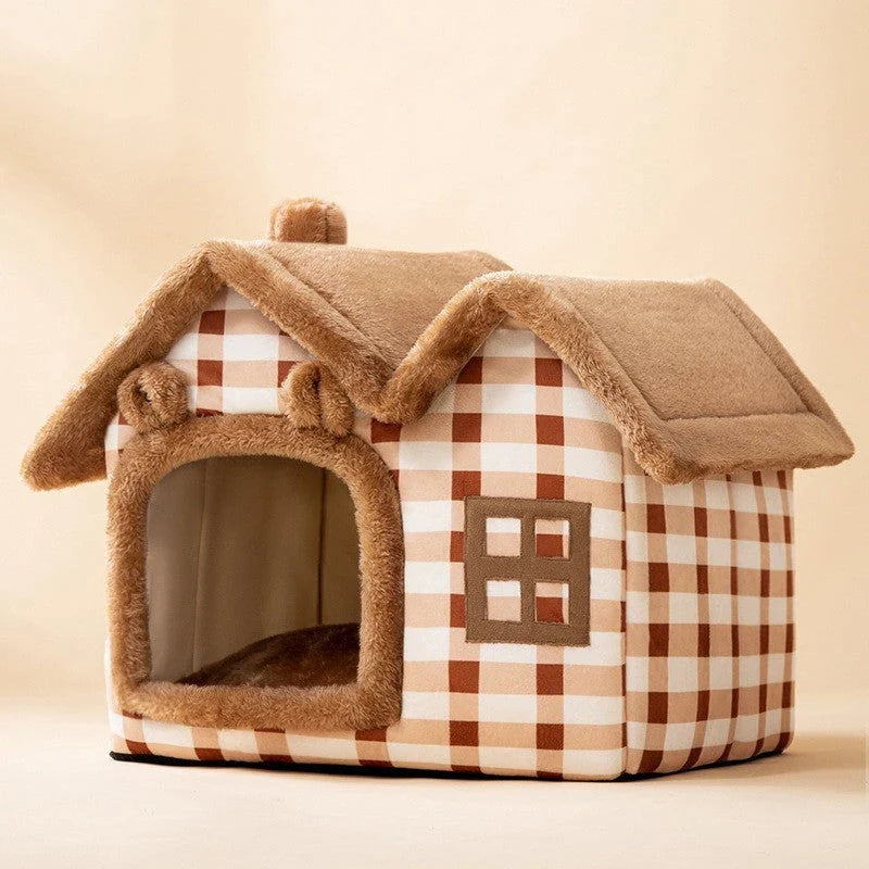 Cozy pet hideaway: Plush, foldable dog house and cat bed in various stylish designs