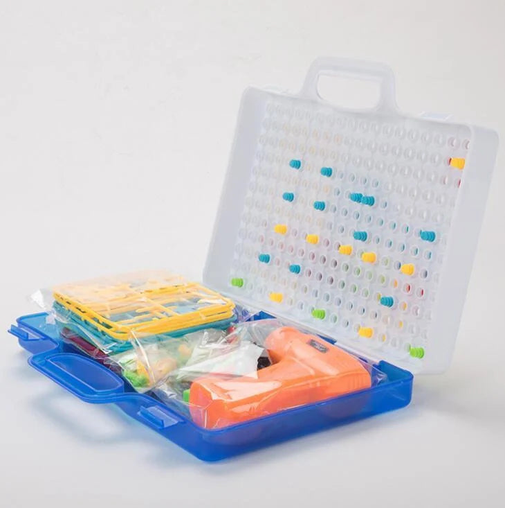 Educational building kit with safe plastic power drill for children aged 3+