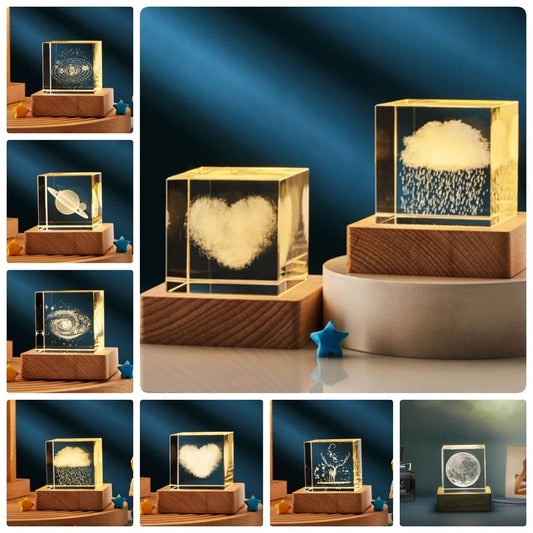 Mesmerizing 3D crystal cube lamp with warm lighting settings, creating a soothing ambiance for home and office decor