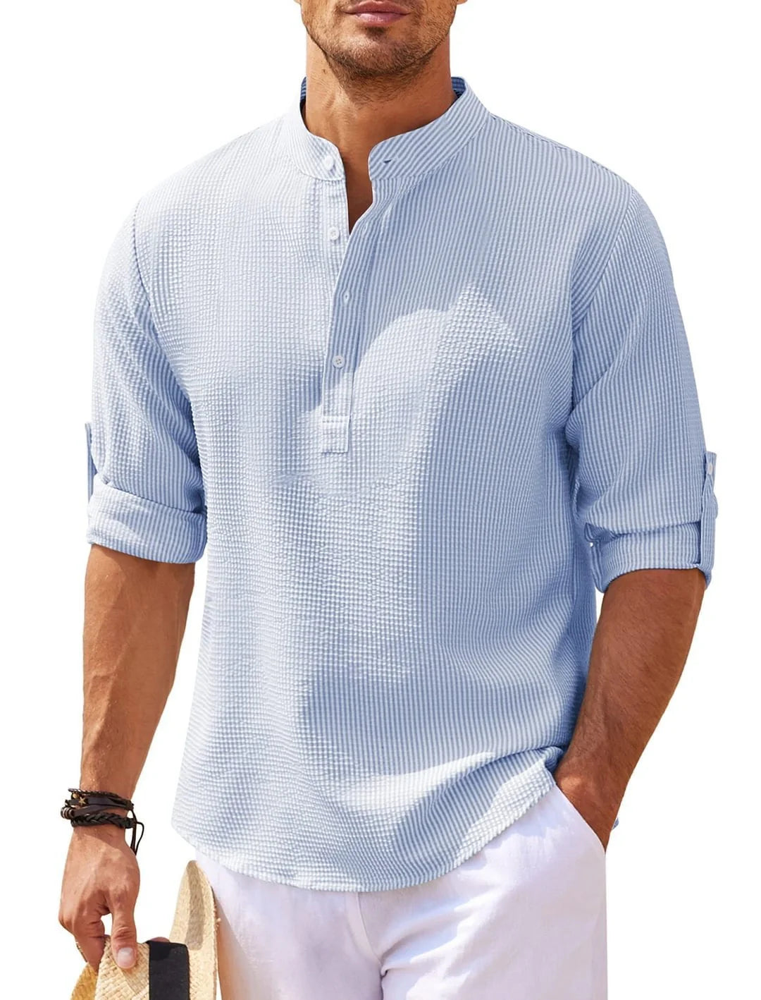 Premium casual cotton shirt in various colours with a stylish stand collar design
