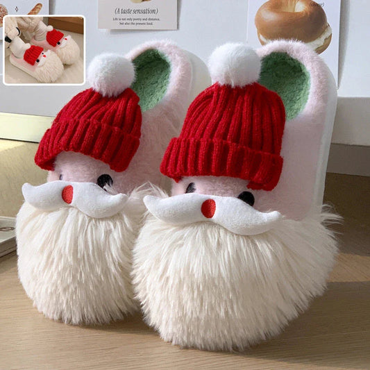 Festive Santa Claus-themed slippers with plush uppers and non-slip EVA soles for cozy, comfortable indoor wear