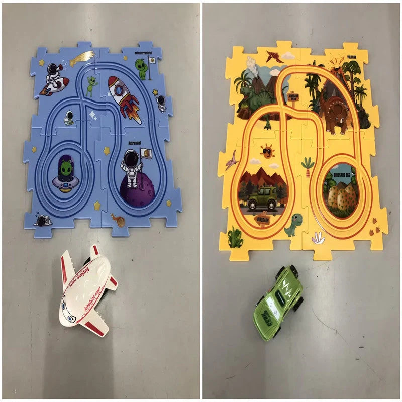 DIY Assembly Electric Railroad Speeder Toy with multiple track configurations