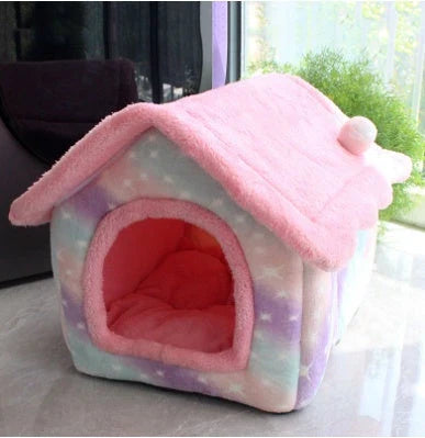 Cozy pet hideaway: Plush, foldable dog house and cat bed in various stylish designs