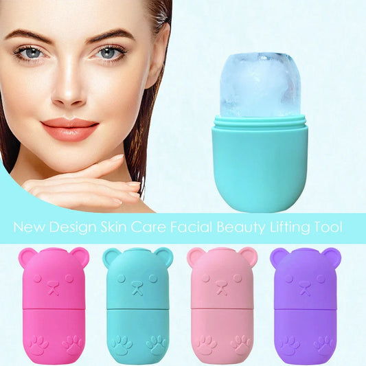 Silicone ice face roller in pink, rose red, blue, and purple for skin brightening and line reduction