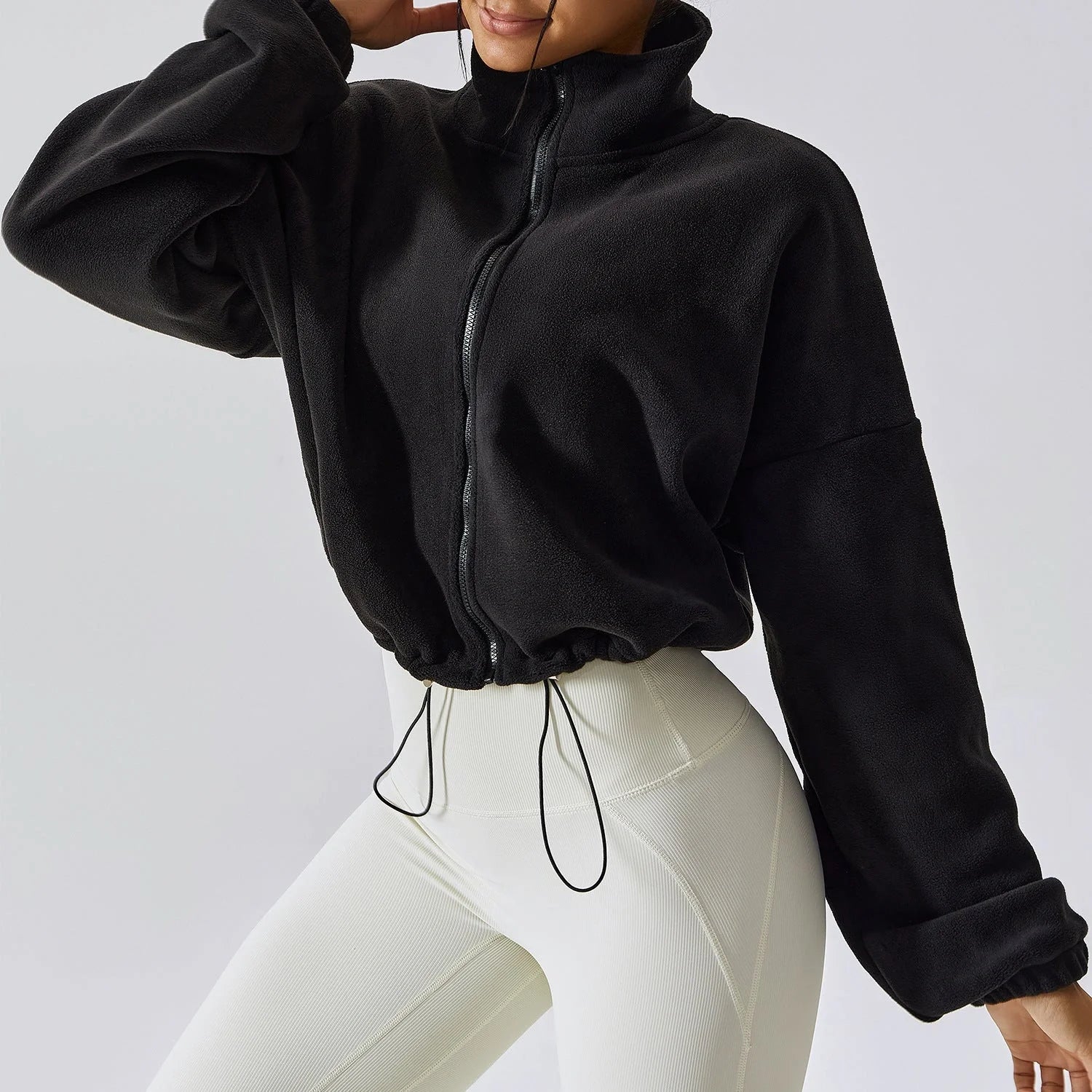 Luxurious cashmere-blend autumn jacket for women with stand collar and loose fit, available in a range of classic British colours