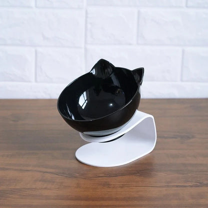 Elevated tilted pet bowl with non-slip stand in transparent, white, and black color options