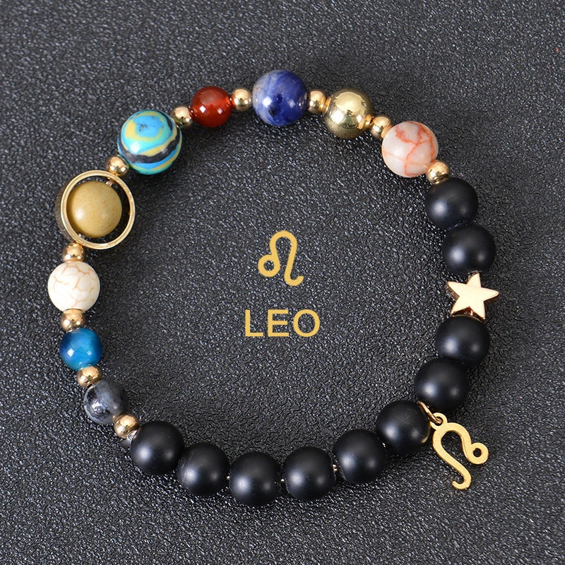 Frosted Stone Beaded Zodiac Bracelet featuring detailed zodiac signs on natural stone beads