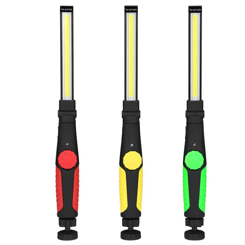 Bright Magnetic LED Worklight with adjustable light bar, 360-degree swivel base, and strong magnetic attachment for hands-free use