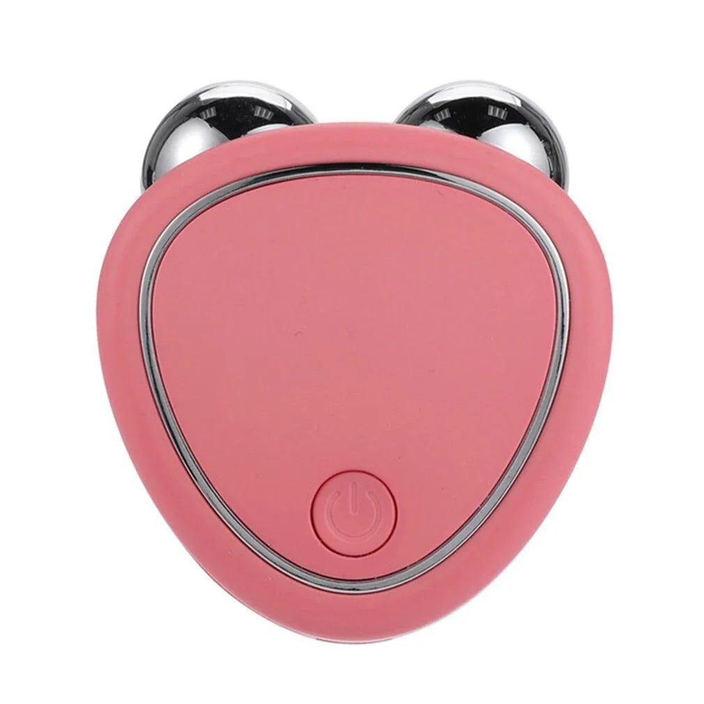Portable facial micro-current beauty instrument with dual roller massager for lifting, firming, and reducing puffiness