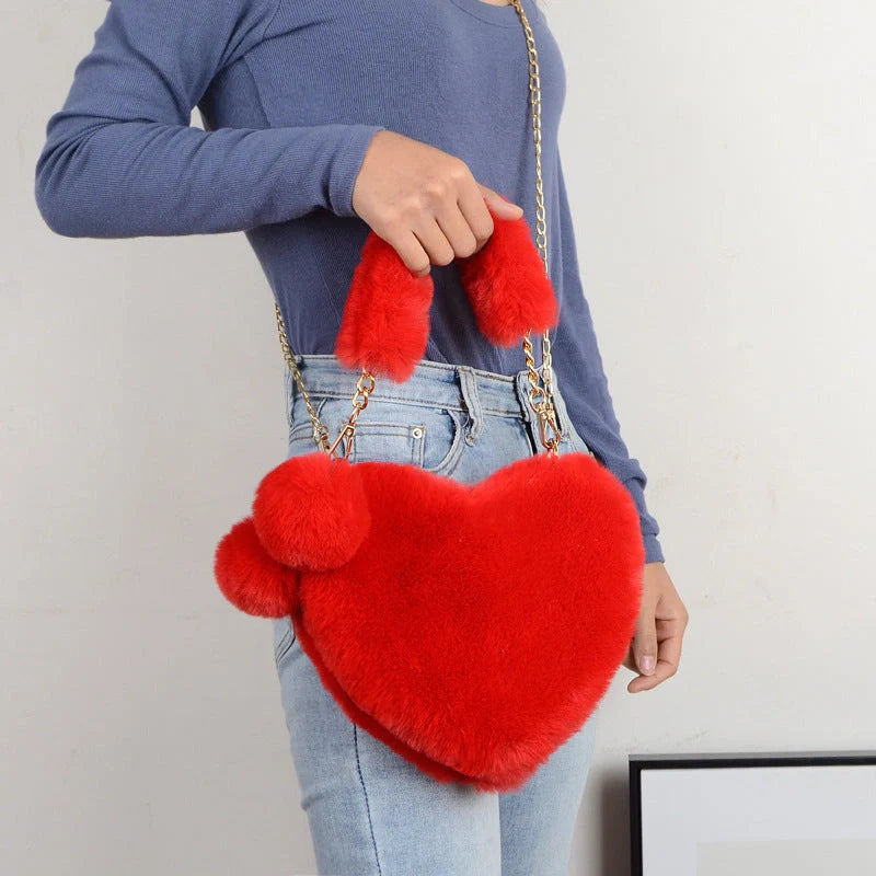 Love Bags Soft Plush Heart-Shaped Handbag for Women in various colours
