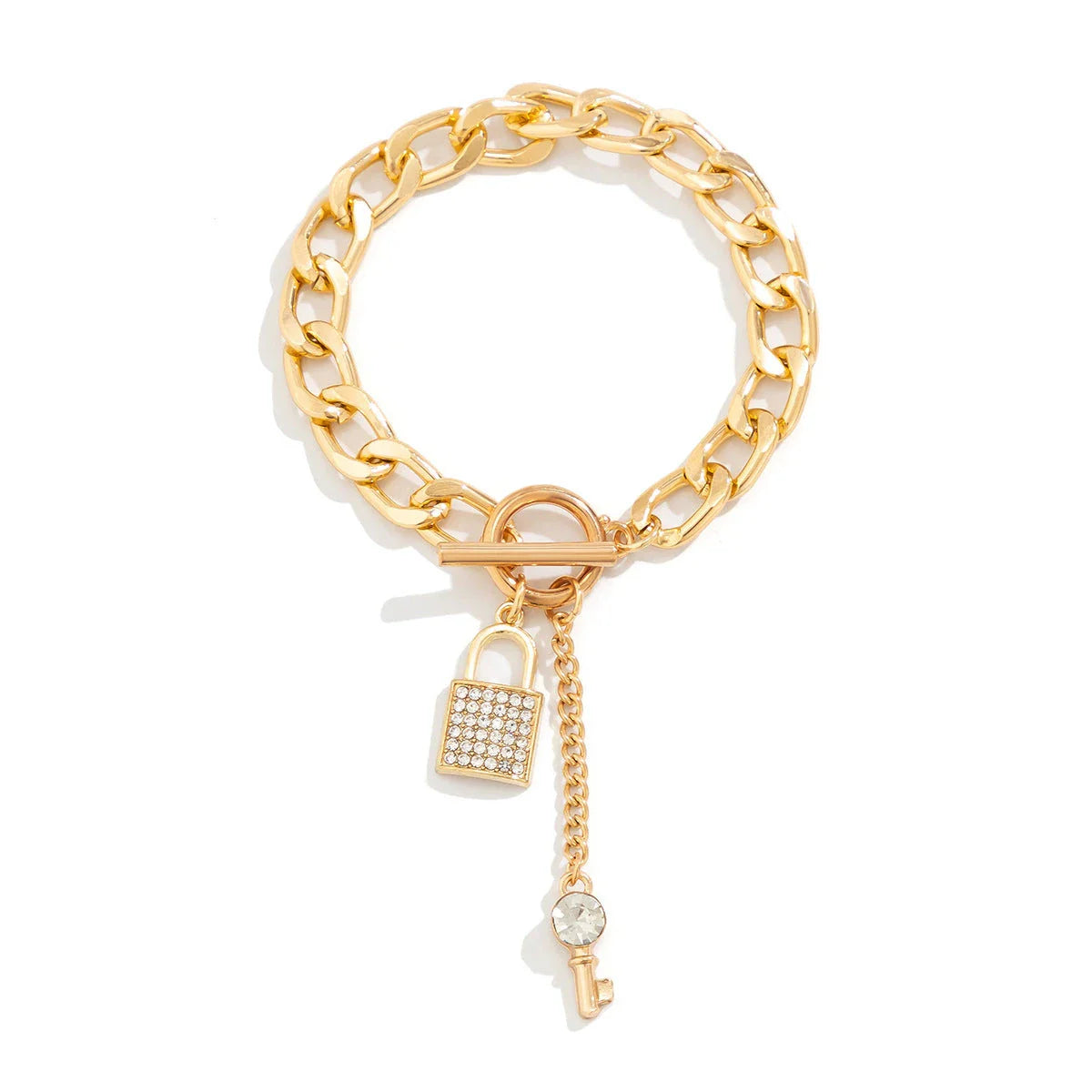 Elegant chain necklace and bracelet set with lustrous lock and key pendant for British ladies