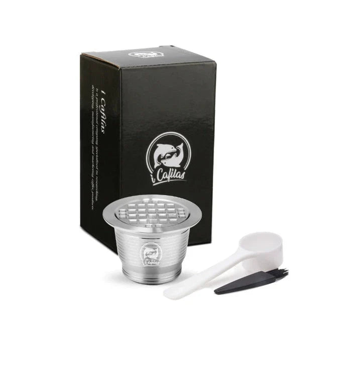 Premium stainless steel coffee capsule holder with integrated tamper for easy organization and perfect espresso extraction