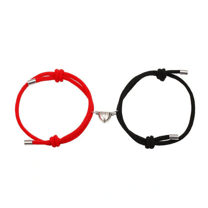 Adjustable nylon love magnetic bracelet with sticky metal heads in various colours