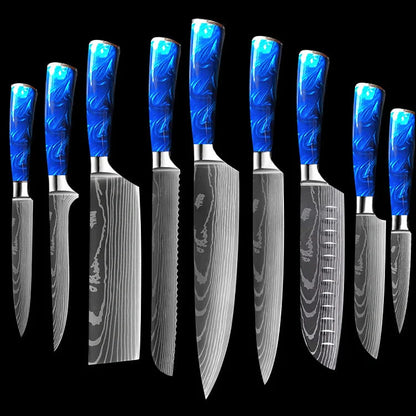 Premium 8-inch Chef Knife with elegant blue resin handle and stainless steel blade