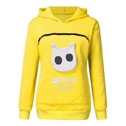 A stylish hooded jumper with a unique cat-themed pocket design, made from premium cotton fabric.