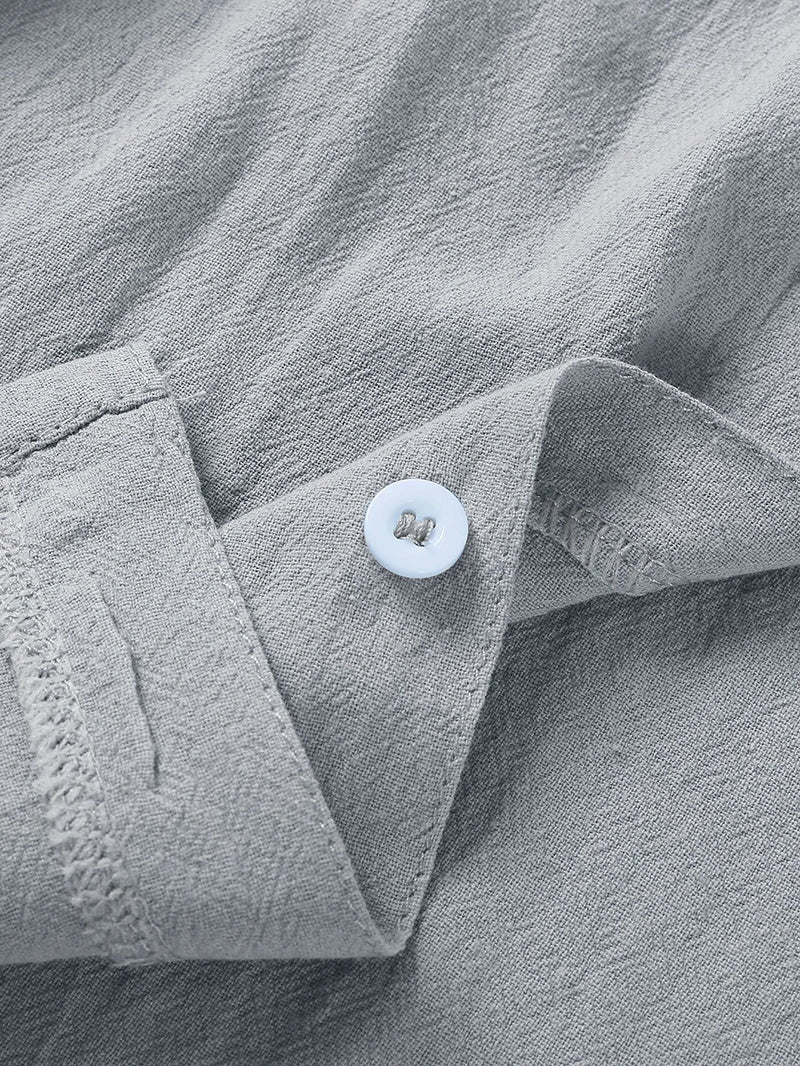 Men's casual linen-cotton blend short sleeve button-down shirt in various colours