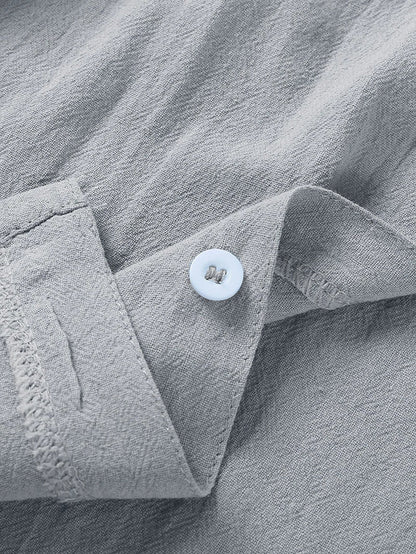 Men's casual linen-cotton blend short sleeve button-down shirt in various colours