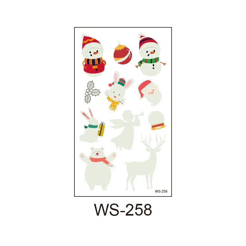 Festive Santa Claus luminous Christmas tattoo stickers with vibrant designs for parties, events, and home decor