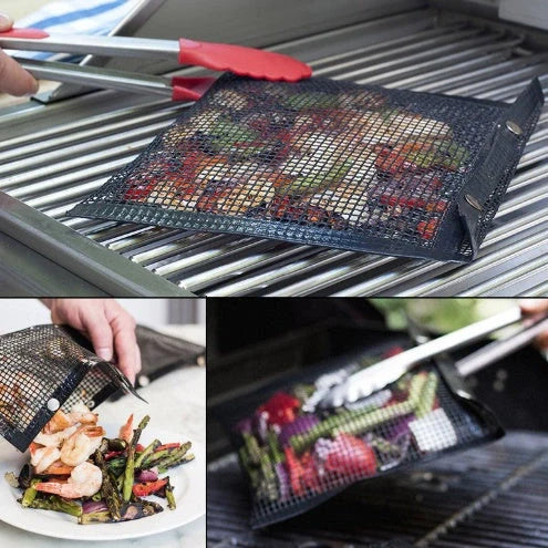 Reusable non-stick BBQ grill mesh bags for outdoor cooking and easy cleanup