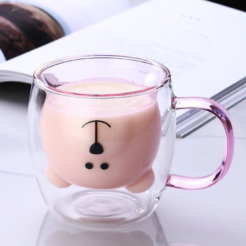 Creative Bear Double Coffee Milk Glass in pink, amber, transparent, and lake green colours
