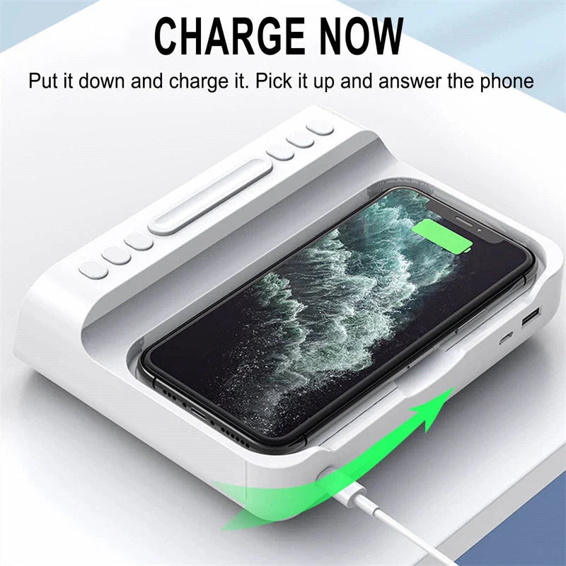 15W Three-in-one Wireless Charger with Temperature Tester and Multi Alarm Clock in black and white