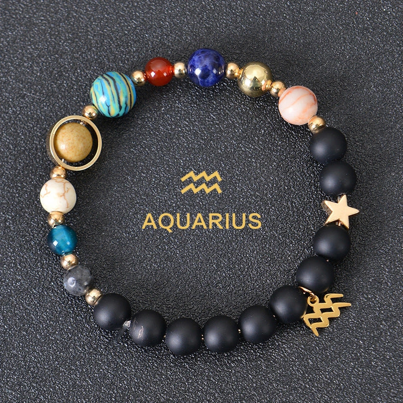 Frosted Stone Beaded Zodiac Bracelet featuring detailed zodiac signs on natural stone beads
