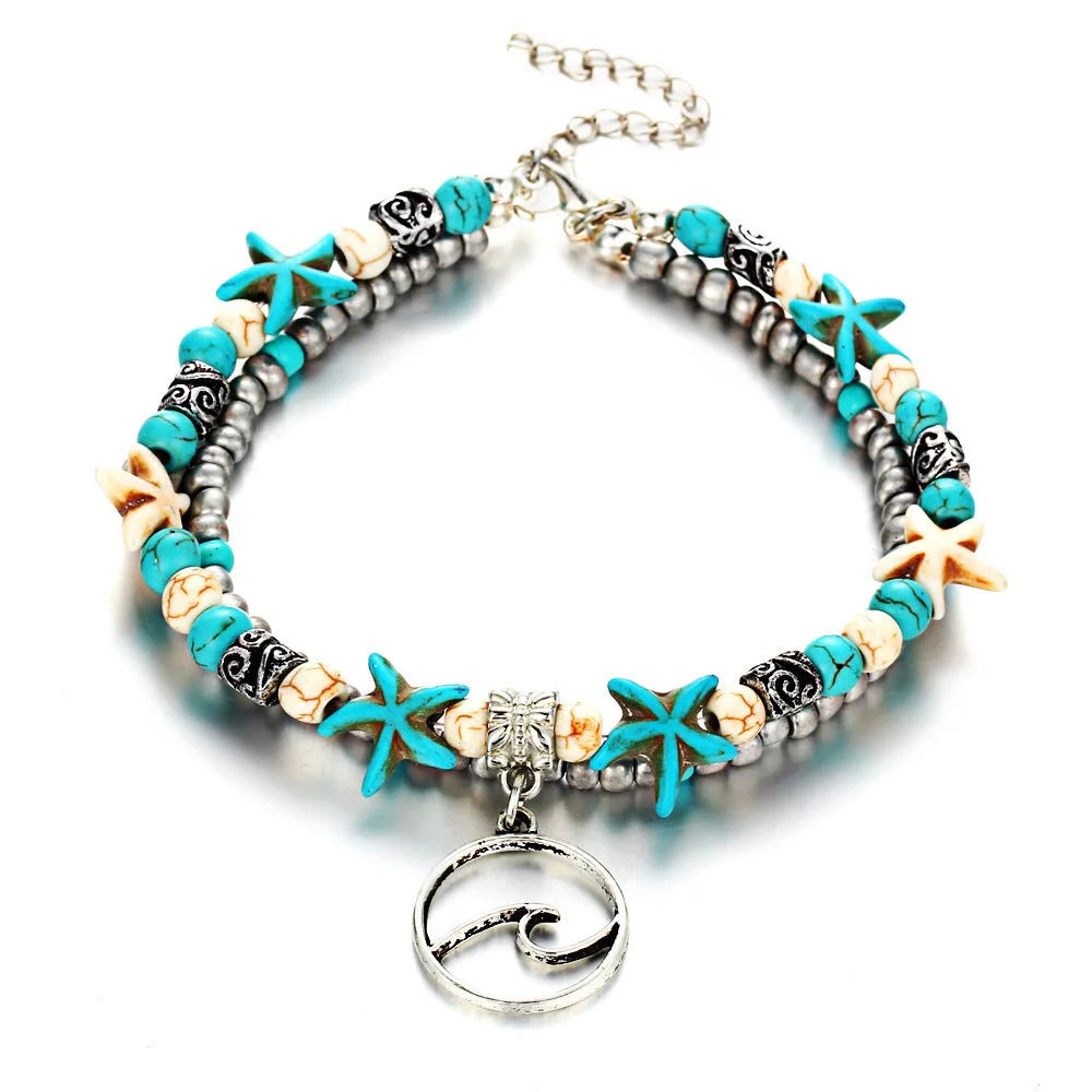 Starfish design zinc alloy anklet for women, perfect for beach outings