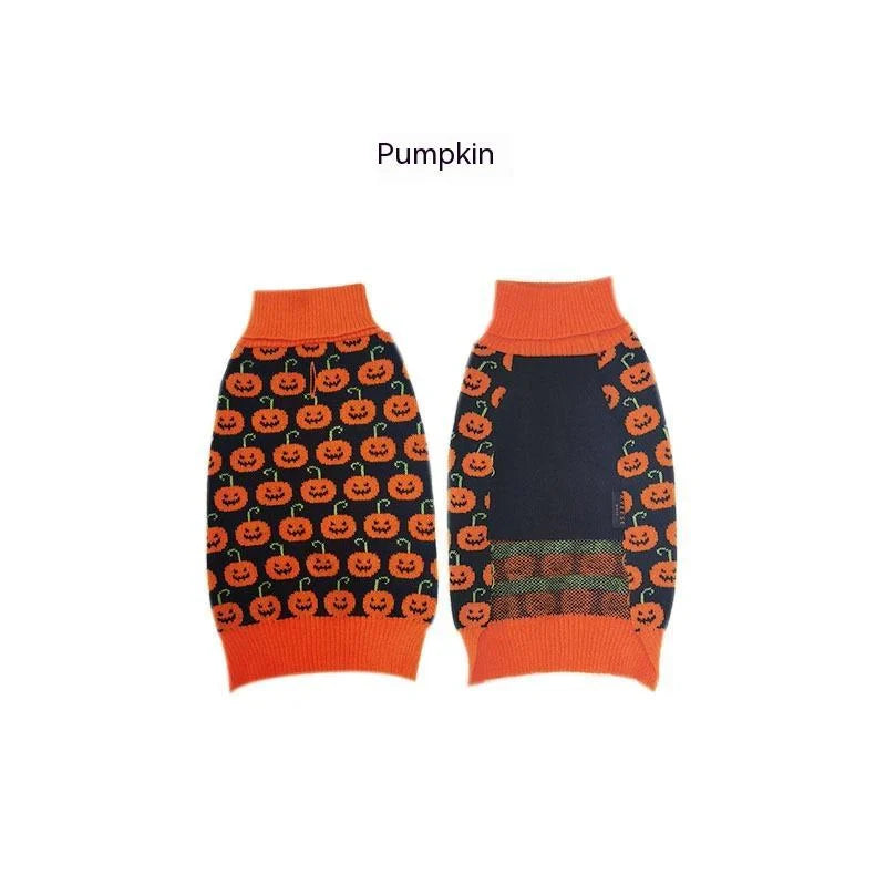 Halloween dog sweater in acrylic material for small pets, available in festive designs