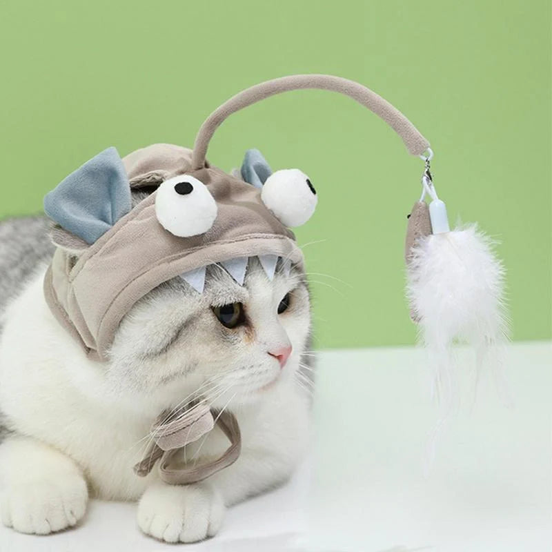 Adjustable head wearing feather funny cat stick toy for indoor play