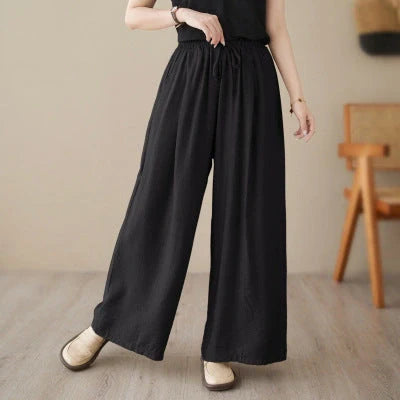 Stylish plus size wide leg straight casual trousers in black, light khaki, and blue green