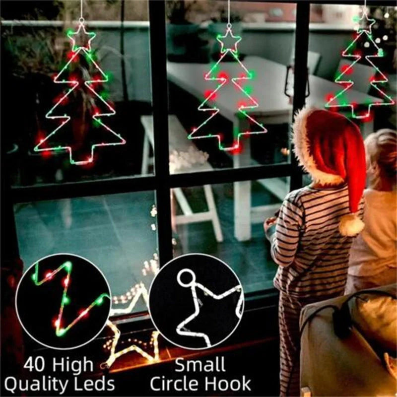 Wrought iron Christmas tree shaped LED lantern with white birch finish and 40 LED lights