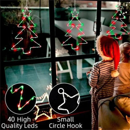 Wrought iron Christmas tree shaped LED lantern with white birch finish and 40 LED lights