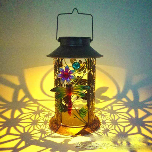 Decorative solar-powered garden lamp with iron construction and classic European design for outdoor lighting and decor