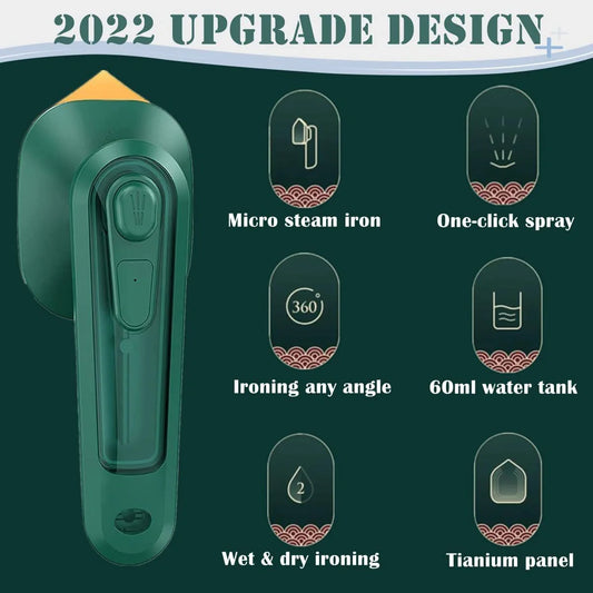 Handheld portable garment ironing machine with super large titanium panel in dark green