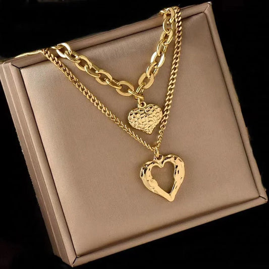 Titanium Steel Angel Wings Love Necklace with heart-shaped pendants and irregular folds design