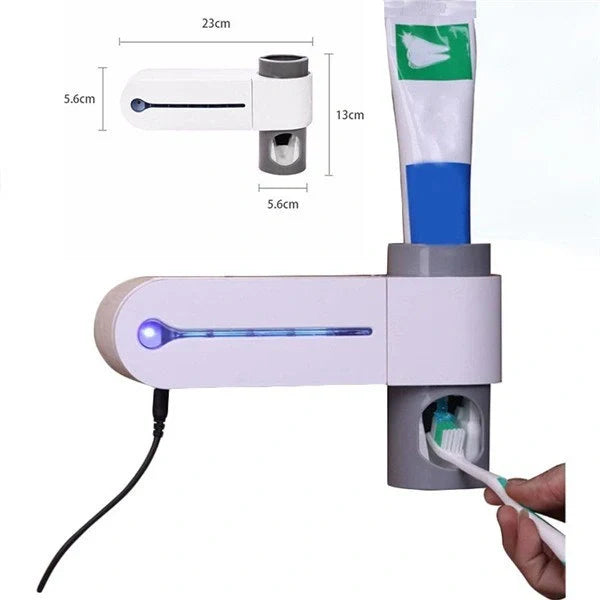 3-in-1 toothbrush holder with UV sterilizer and toothpaste dispenser, wall-mounted for space saving