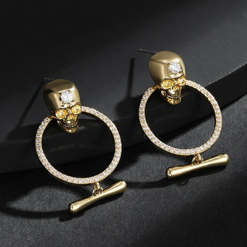 Original Punk Skull Pendant Earrings with zircon accents, available in three unique styles.