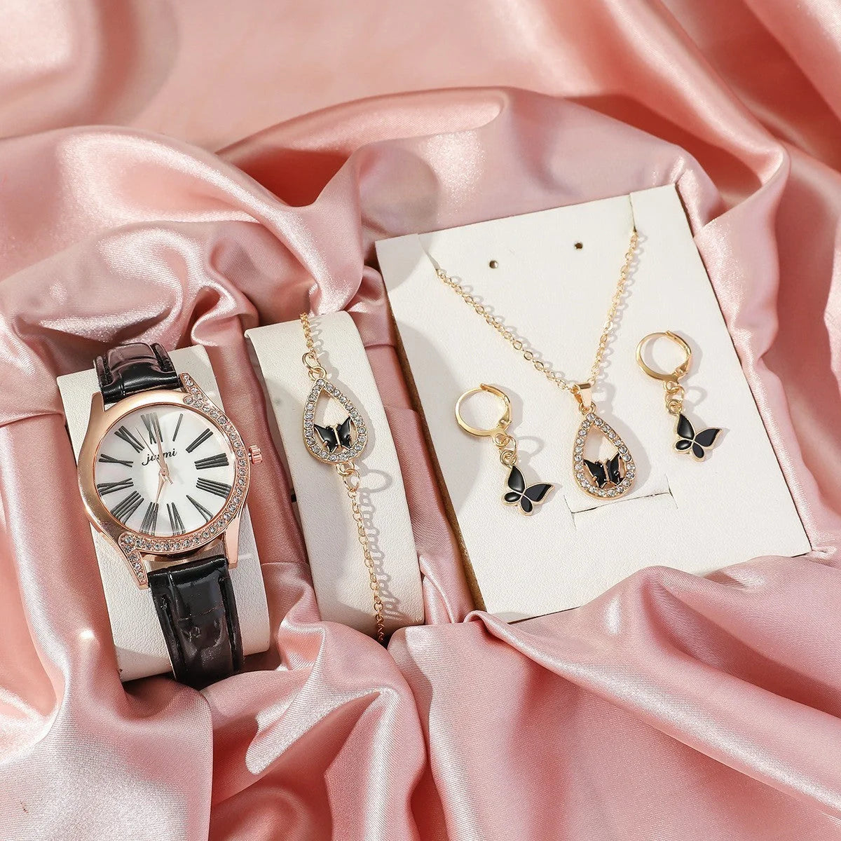 4PCS women's butterfly jewellery set in alloy with necklace, bracelet, earrings, and ring
