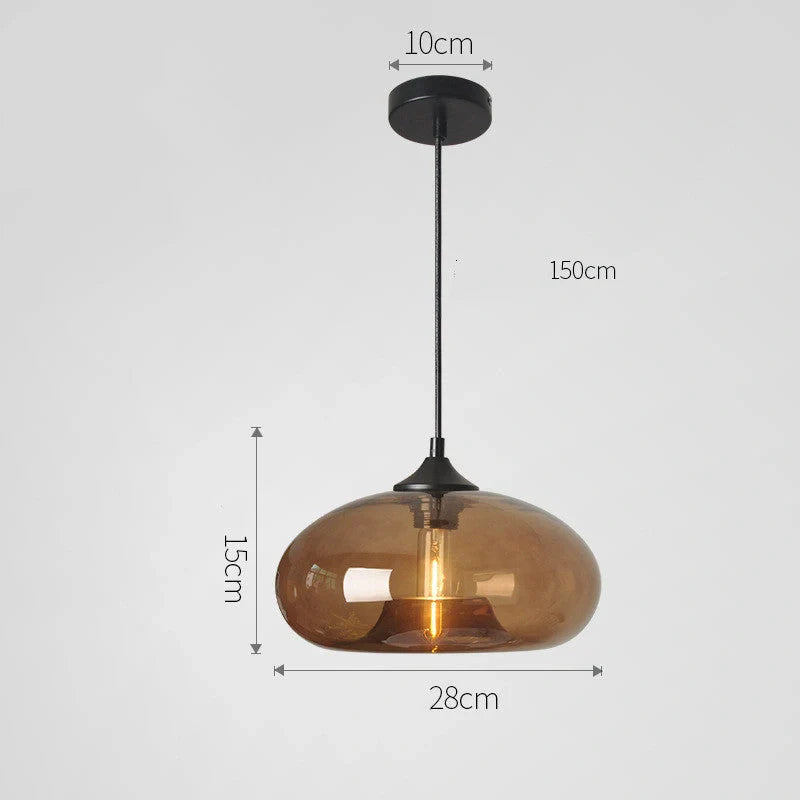 Nordic Modern Loft Pendant Lamp with glass body and aluminium shade in various colours
