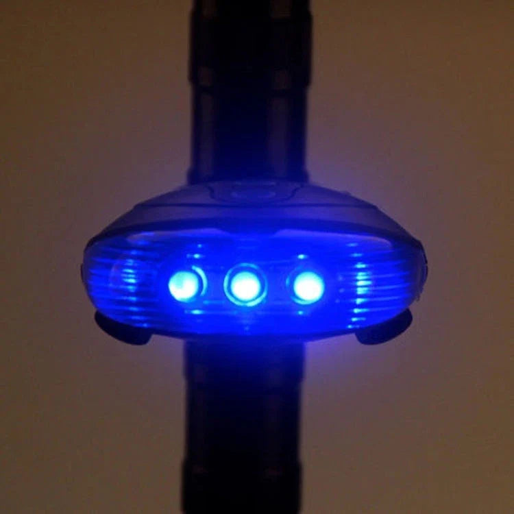 Bicycle tail light with 5 LED lights and 2 laser beams for enhanced visibility and safety on the road