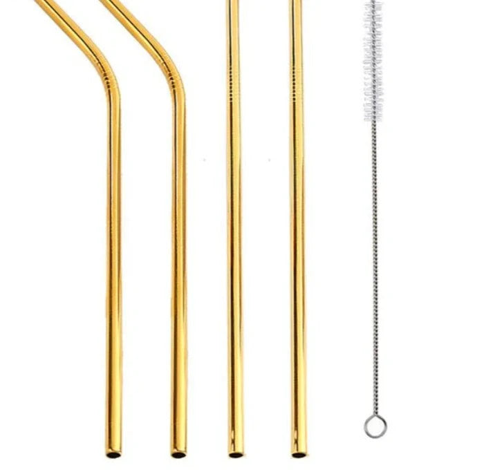 Vibrant reusable stainless steel straws set with cleaning brush, eco-friendly alternative to plastic